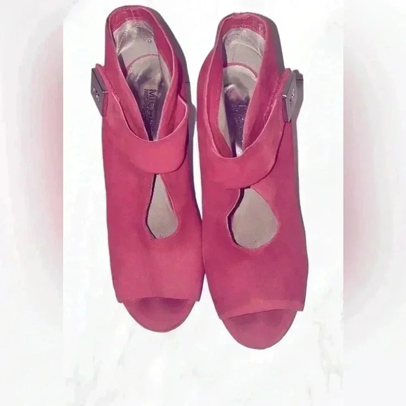 Michael kors cherry red and silver open toe suede leather  ankle boot 8.5 - Picture 2 of 5